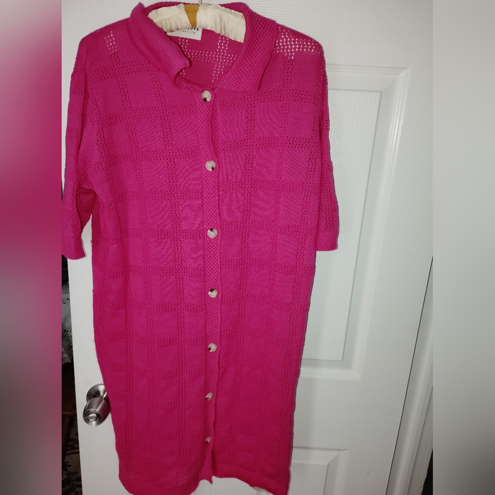 Pink Button-Up Knit Cardigan First Love Lovelyn Size Large